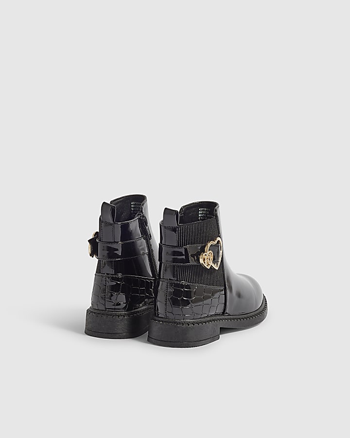 Girls Black Patent Chelsea Boots