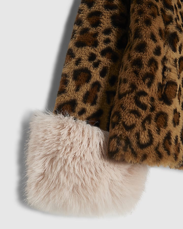 Girls Leopard Print Fur Cuff Jacket
