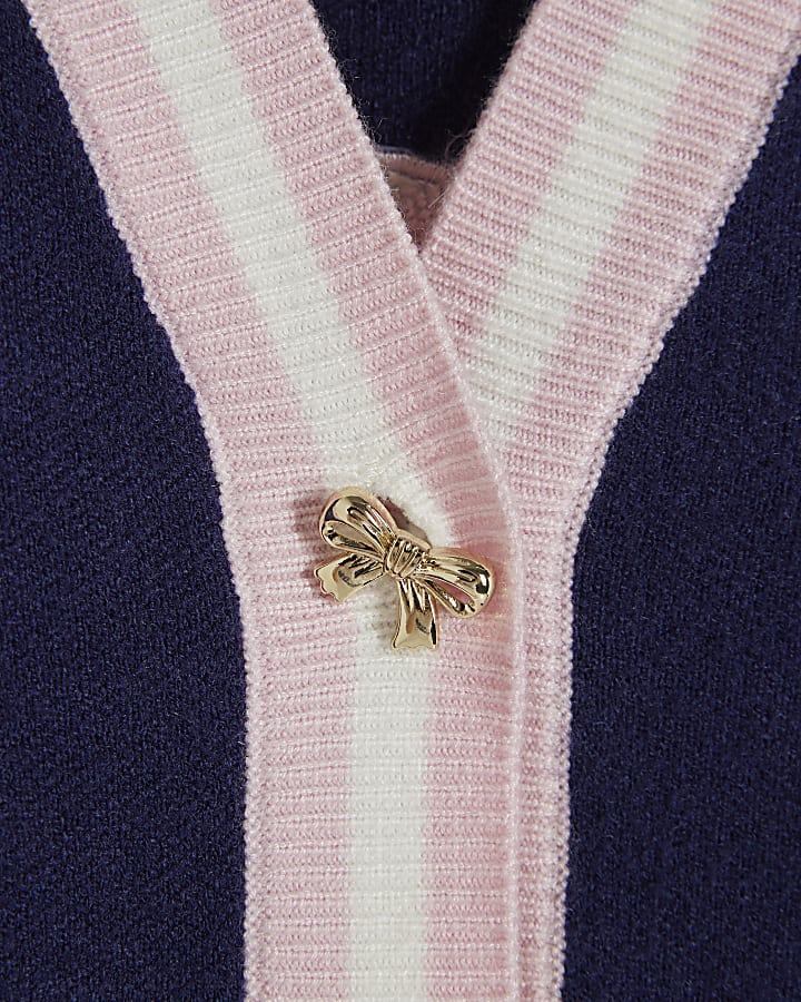 Girls Navy Stripe Cherry Cardigan