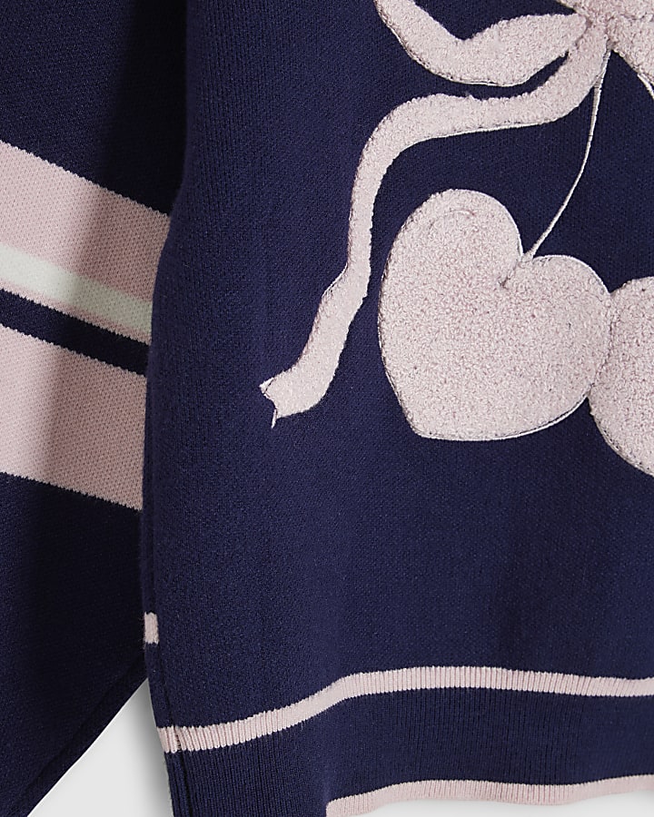 Girls Navy Stripe Cherry Cardigan