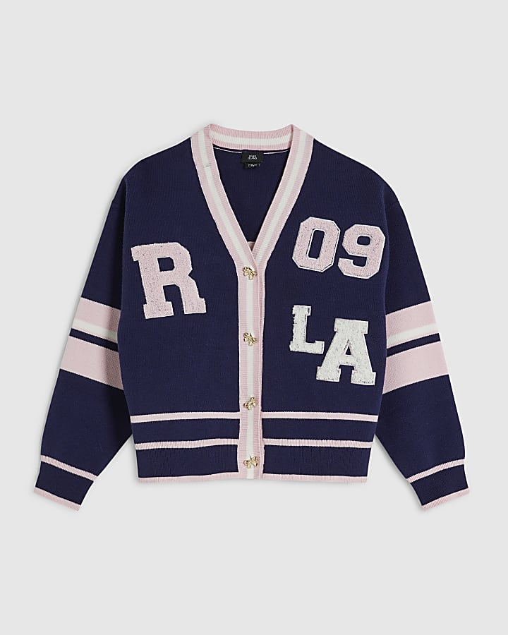 Girls Navy Stripe Cherry Cardigan