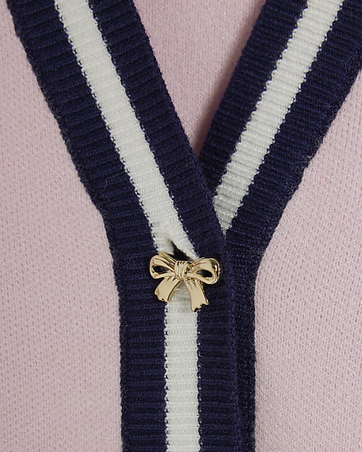 Girls Pink Stripe Cherry Cardigan