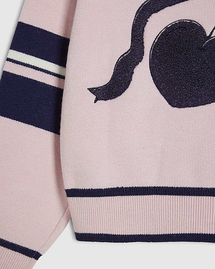 Girls Pink Stripe Cherry Cardigan