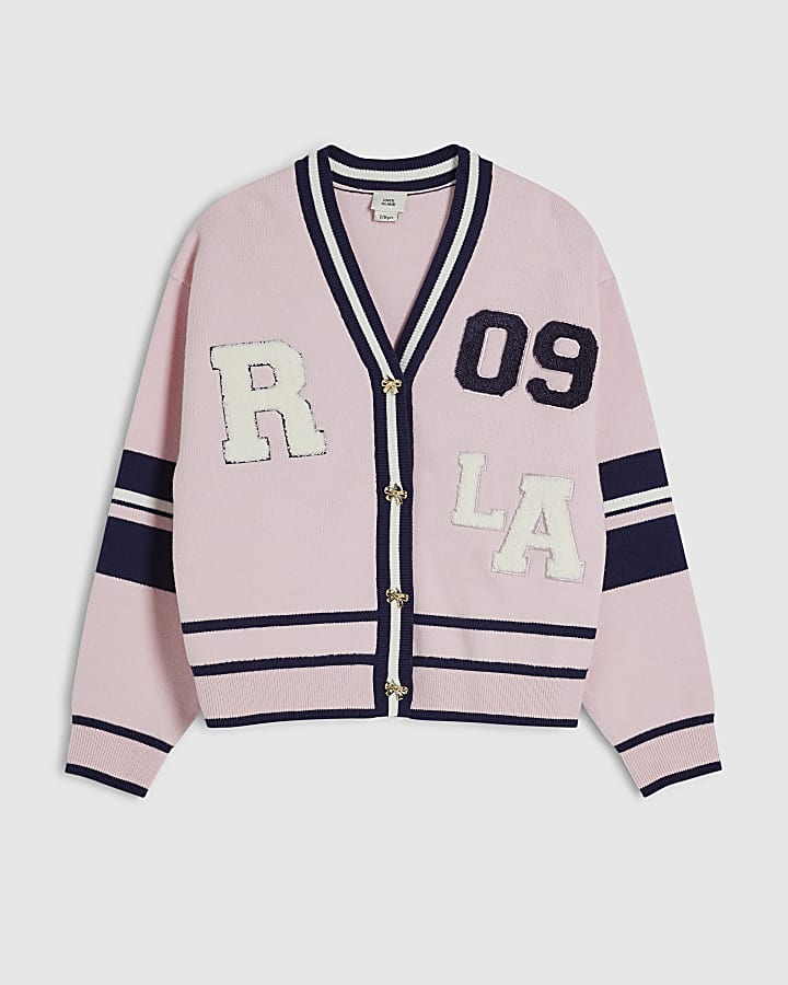 Girls Pink Stripe Cherry Cardigan
