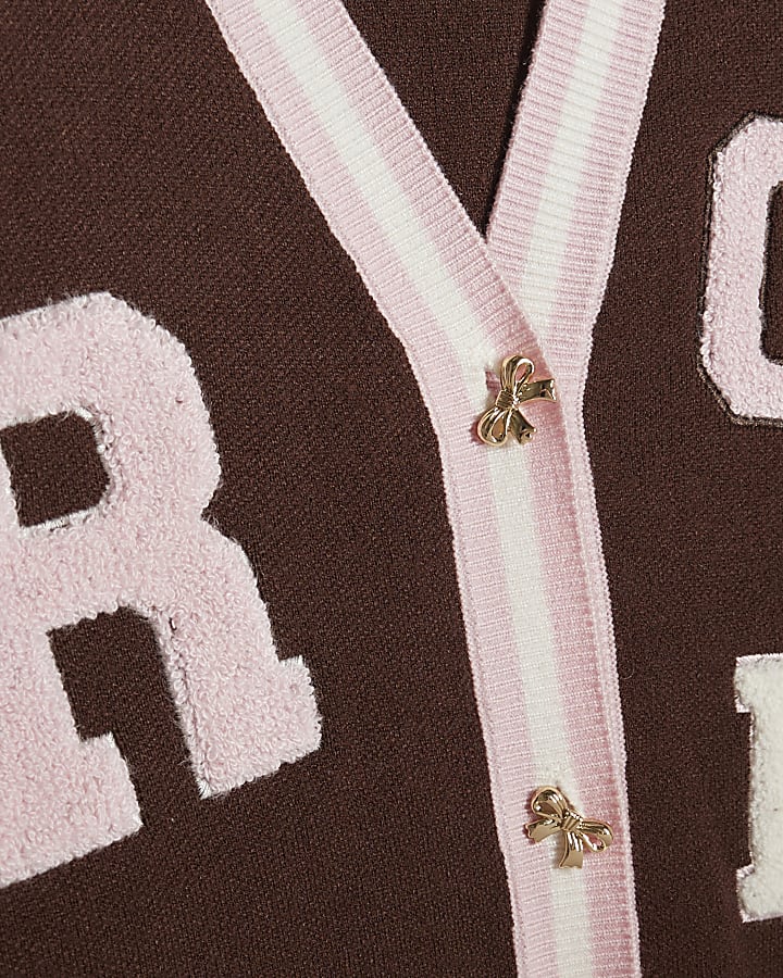 Girls Brown Stripe Cherry Cardigan