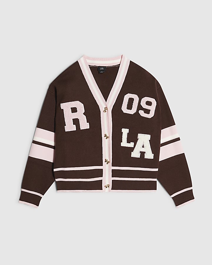 Girls Brown Stripe Cherry Cardigan
