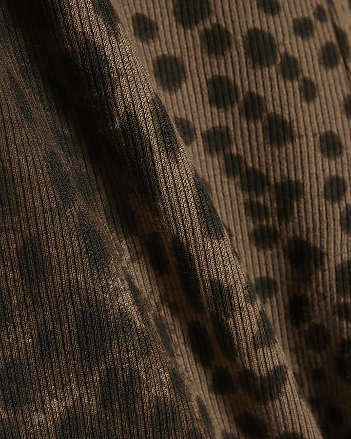 Girls Brown Leopard Flared Leggings