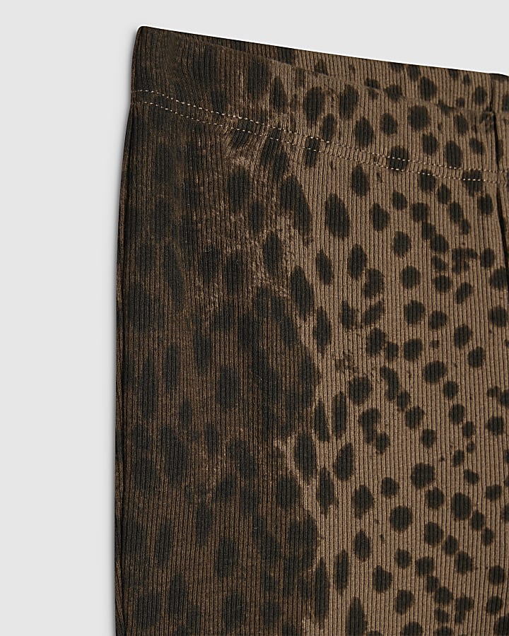 Girls Brown Leopard Flared Leggings