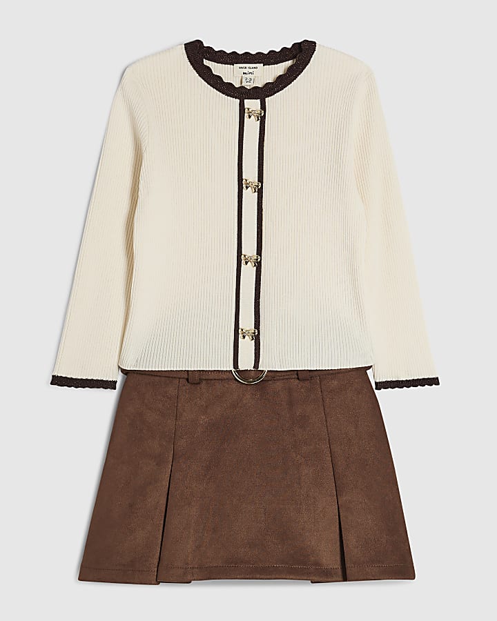 Mini Girls Brown Faux Suede Skort Set