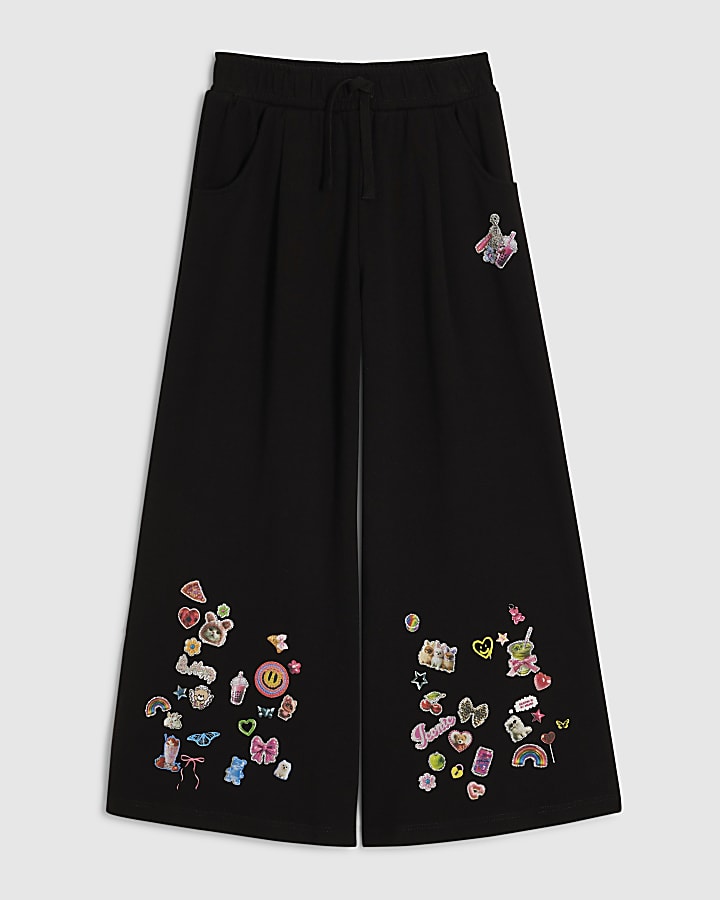 Girls Black Sticker Joggers