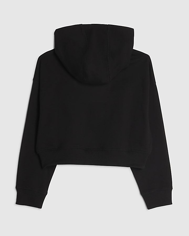 Girls Black Sticker Print Zip Through Hoodie