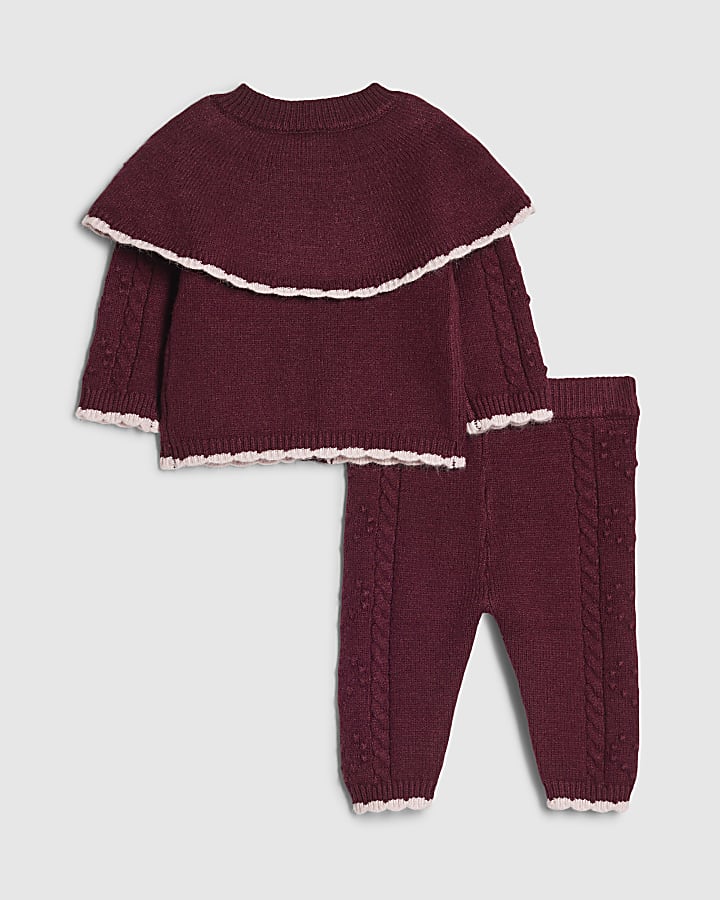 Baby Girls Red Knitted Cape Cardigan Set
