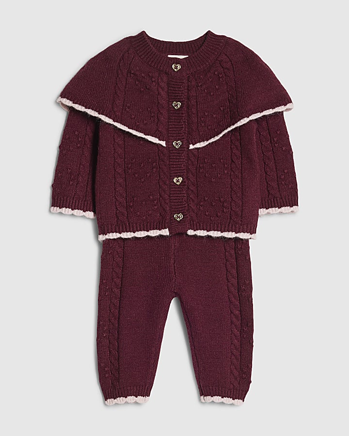 Baby Girls Red Knitted Cape Cardigan Set