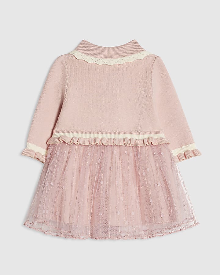 Baby Girls Pink Tulle Hybrid Knit Dress