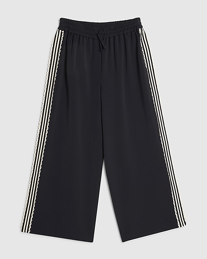 Girls Black Lace Side Tape Trousers