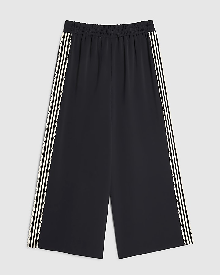 Girls Black Lace Side Tape Trousers