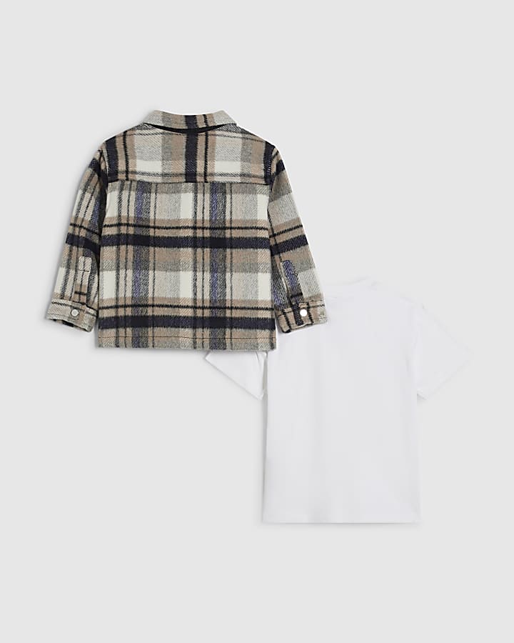 Mini Boys Check Shacket And T-Shirt Set