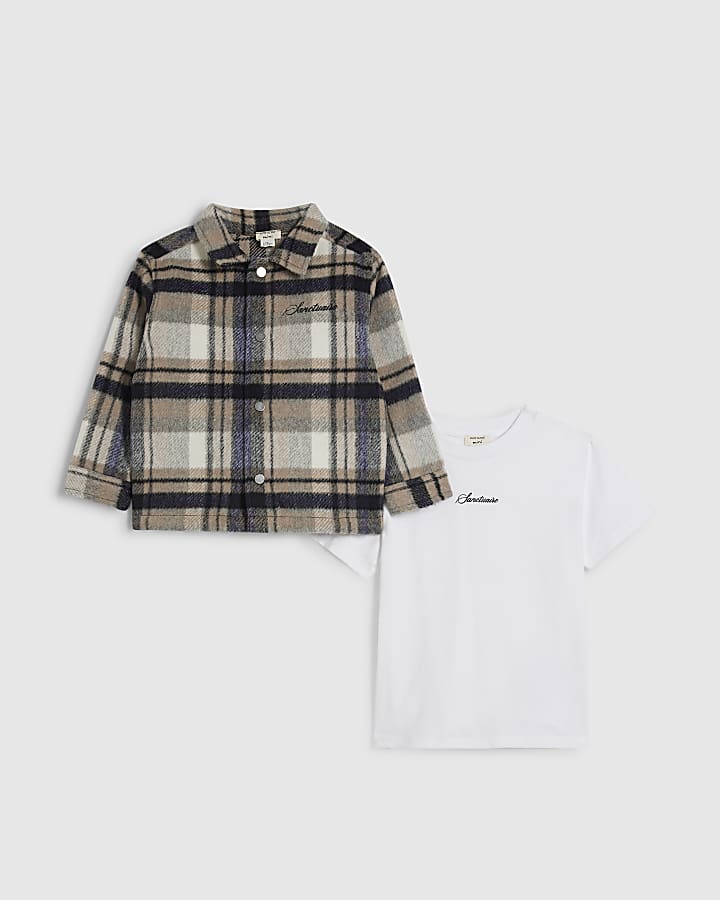 Mini Boys Check Shacket And T-Shirt Set