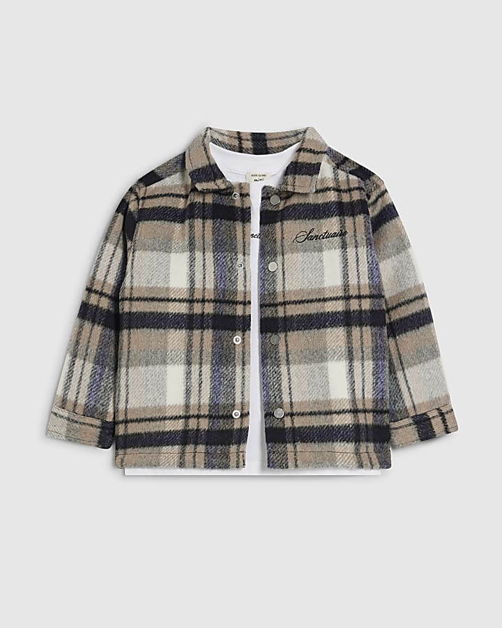Mini Boys Check Shacket And T-Shirt Set