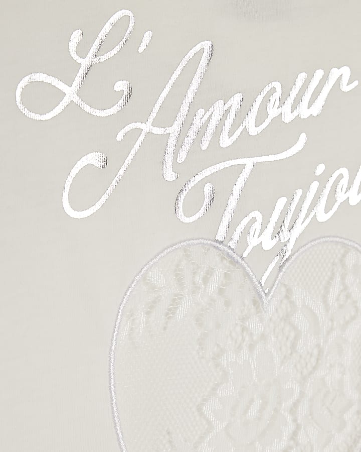 Girls White Heart Lace T-Shirt