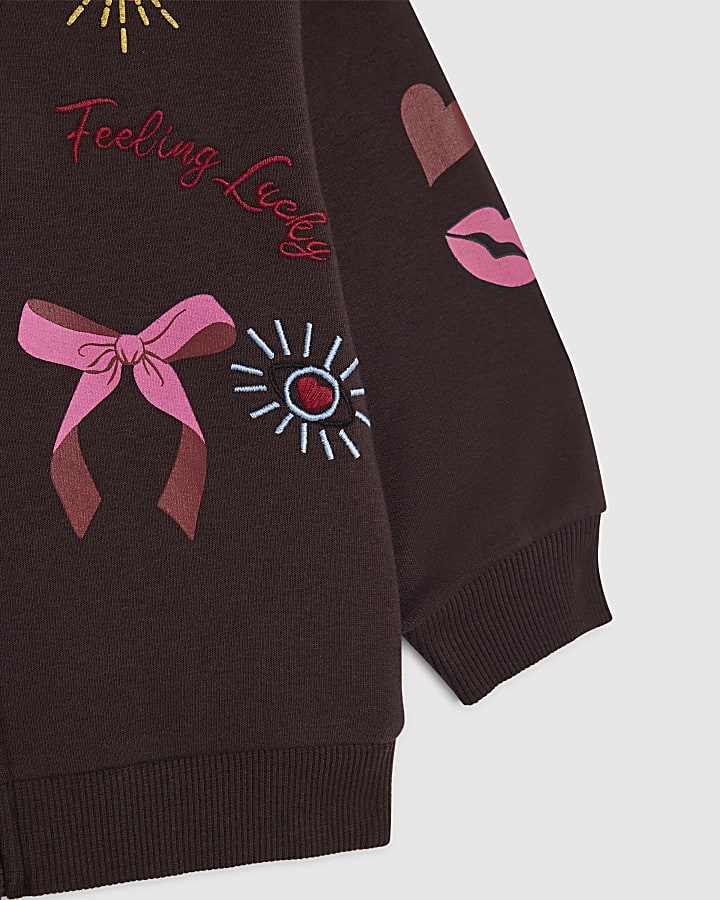 Mini Girls Brown Icon Embroidered Cardigan