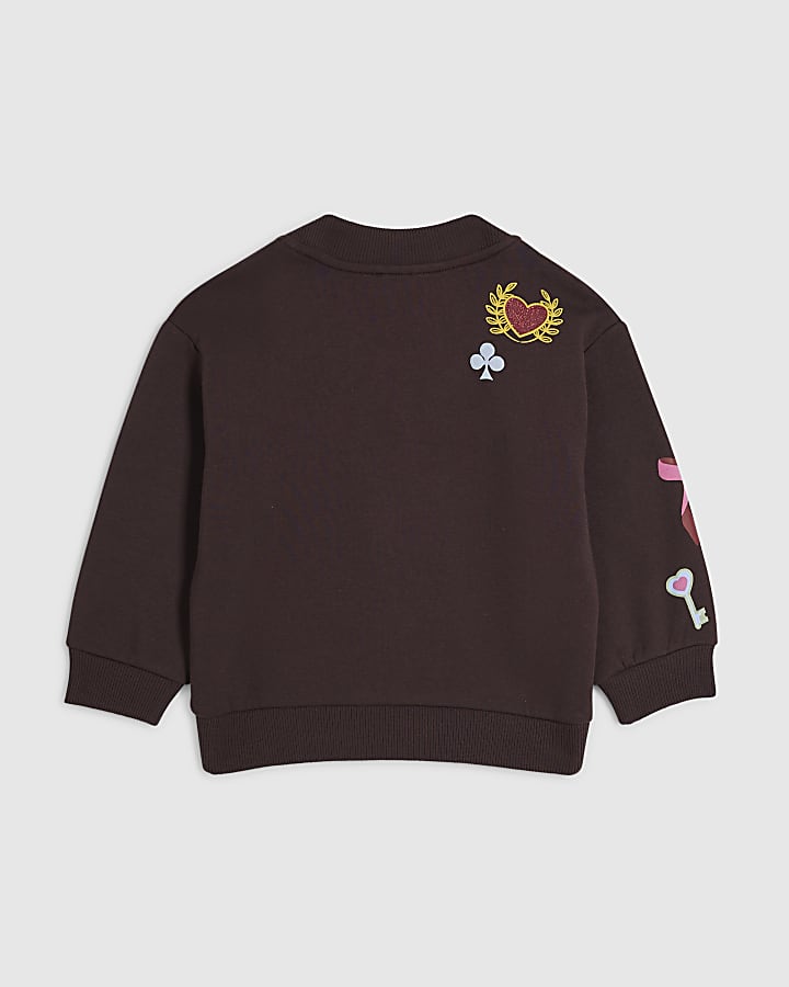 Mini Girls Brown Icon Embroidered Cardigan