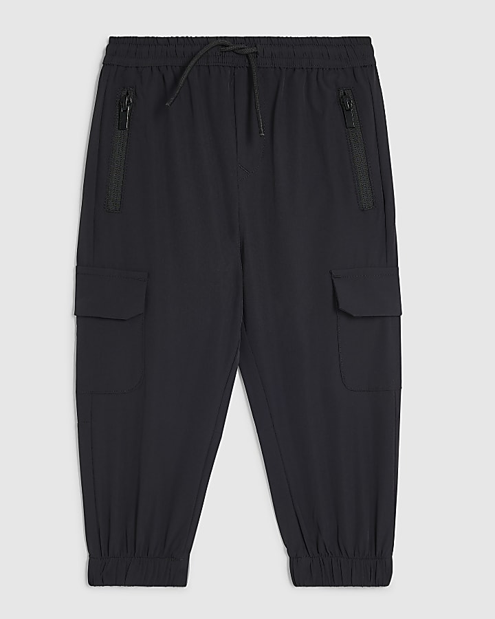 Mini Boys Black Tech Pocket Cargo Trousers