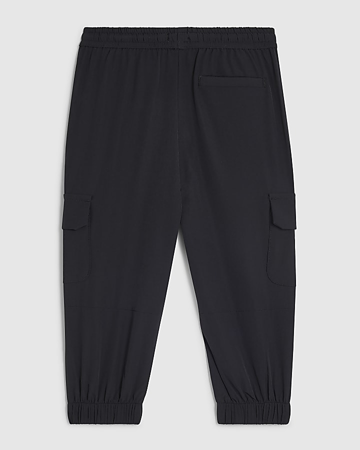 Mini Boys Black Tech Pocket Cargo Trousers