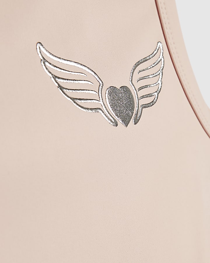 Girls Pink Heart Wings Tank Top Set