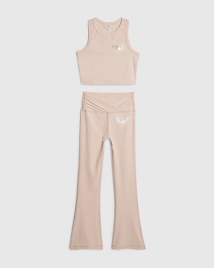 Girls Pink Heart Wings Tank Top Set