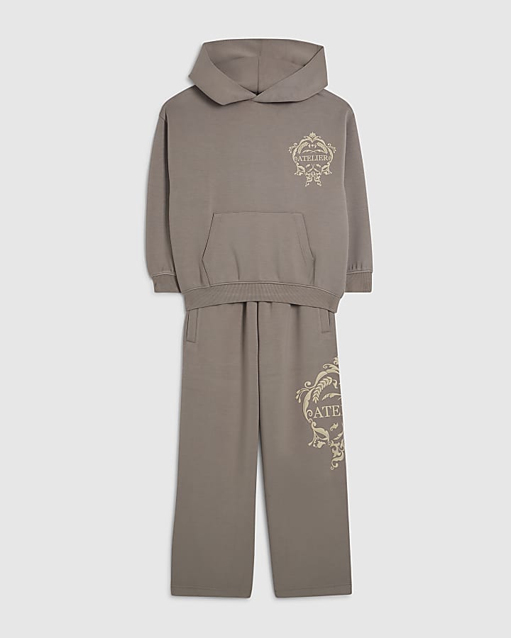 Boys Beige Premium Relaxed Baroque Hoodie Set