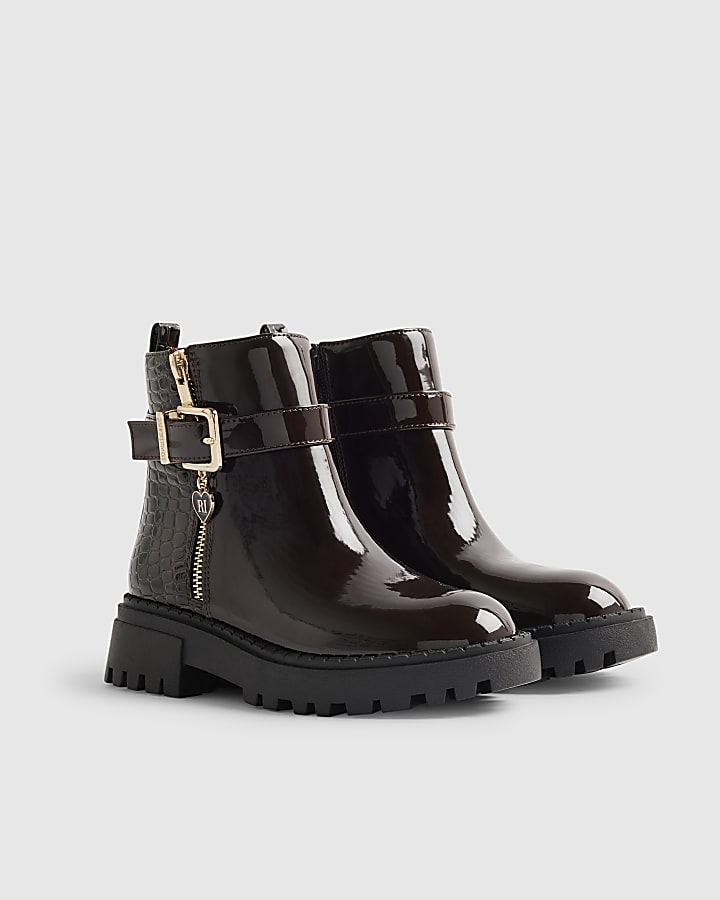 Girls Brown Chocolate Croc Zip Up Boot