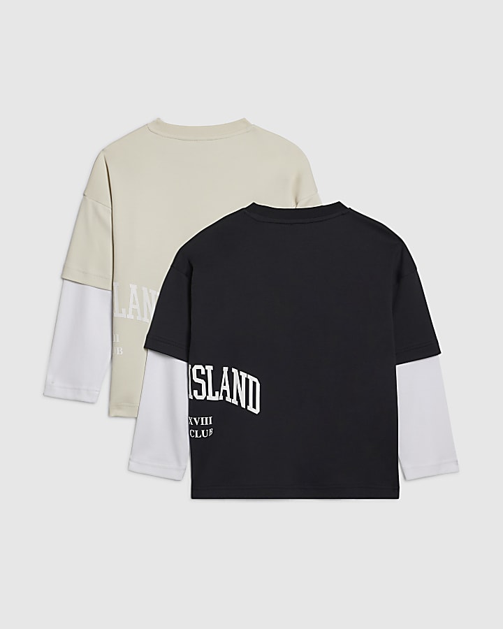 Boys Beige Ri Double Layer T-Shirt Pack Of 2