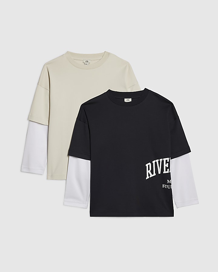 Boys Beige Ri Double Layer T-Shirt Pack Of 2