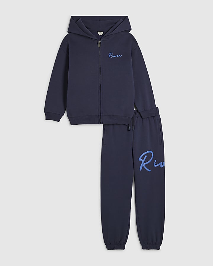 Boys Navy RI Zipped Hoodie Set