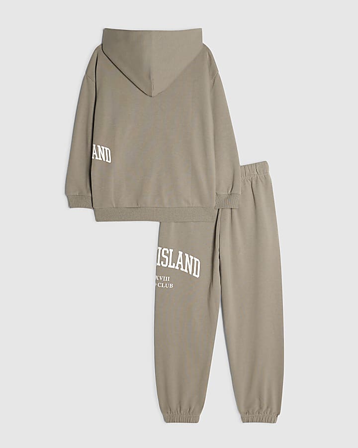 Boys Brown RI Branded Zip Hoodie Set