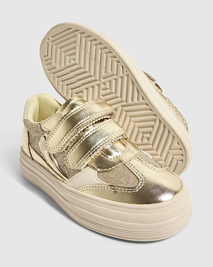 Girls Gold Glitter Trainers