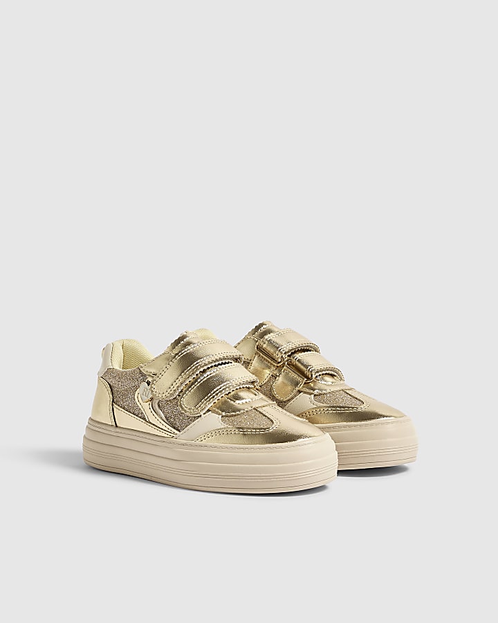 Girls Gold Glitter Trainers