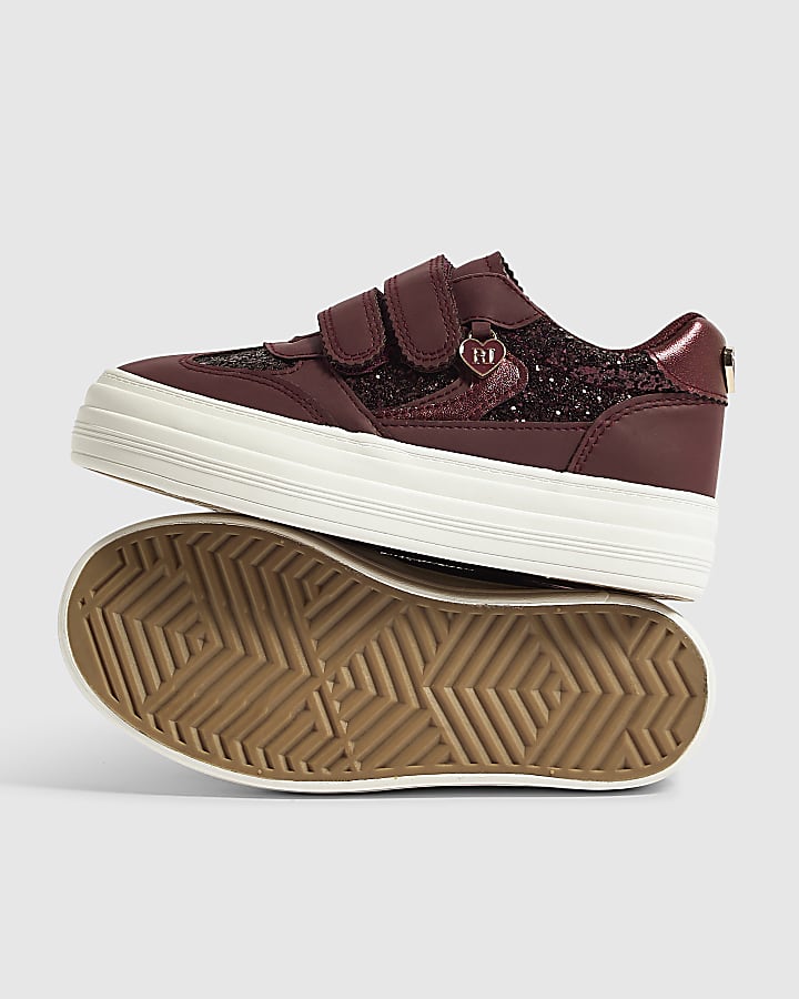 Girls Burgundy Glitter Plimsoles