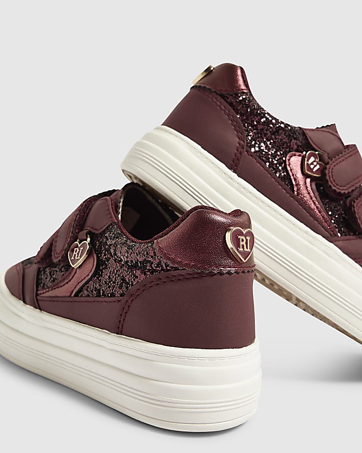 Girls Burgundy Glitter Plimsoles