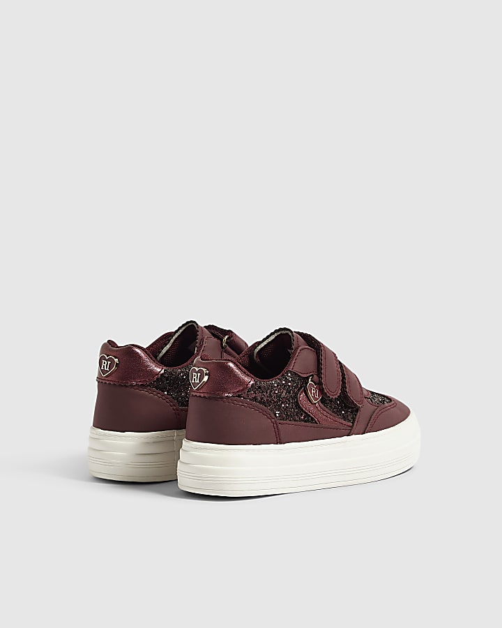 Girls Burgundy Glitter Plimsoles