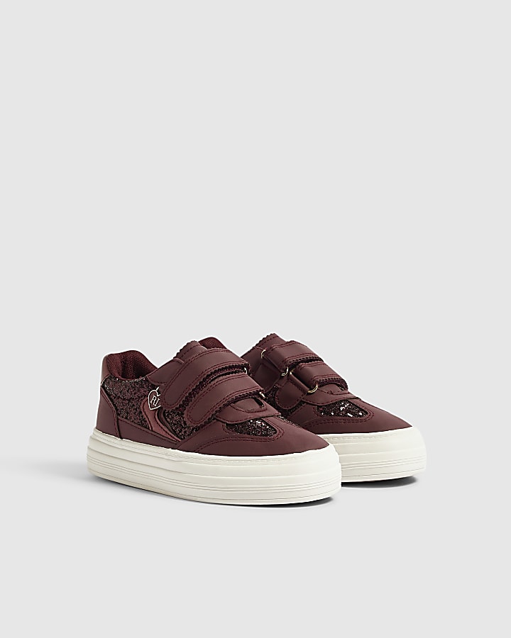 Girls Burgundy Glitter Plimsoles