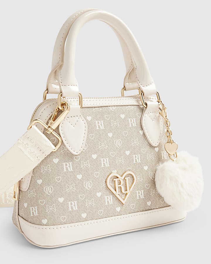 Girls Cream Monogram Crossbody Bag