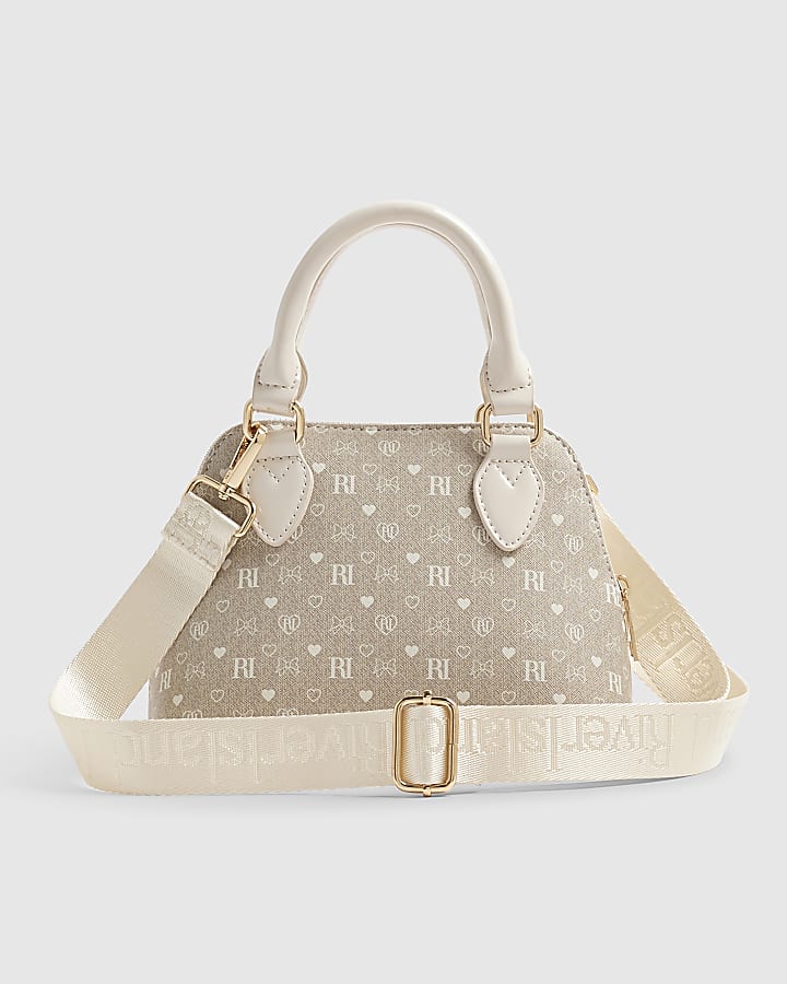 Girls Cream Monogram Crossbody Bag