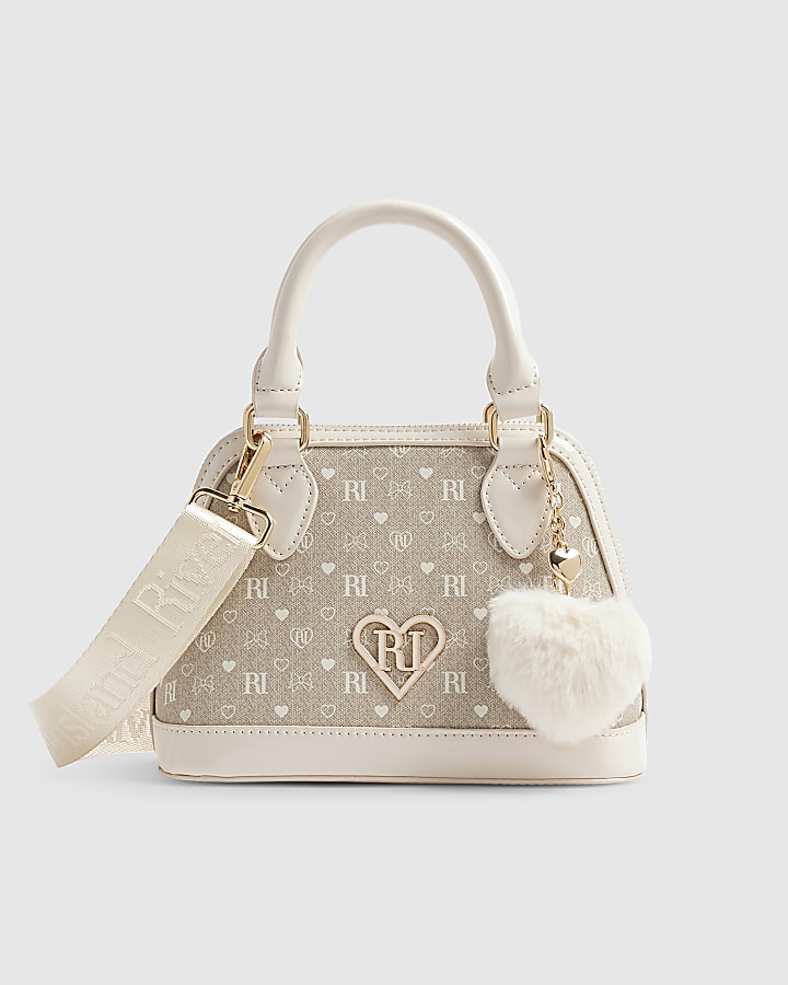 Girls Cream Monogram Crossbody Bag