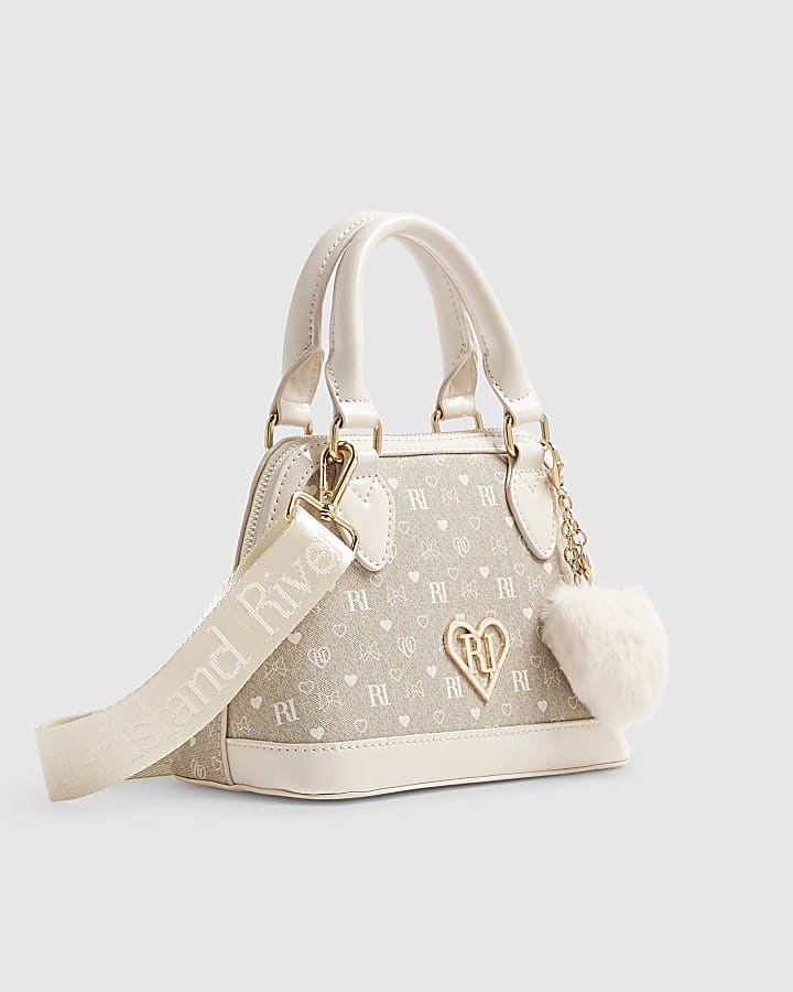 Girls Cream Monogram Crossbody Bag