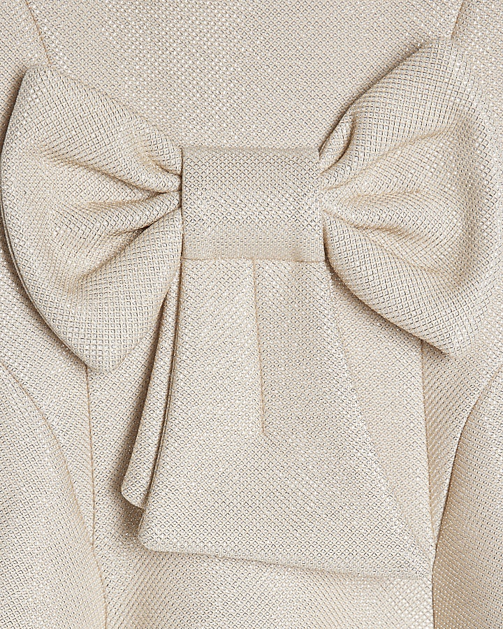 Mini Girls Beige Glitter Bow Dress
