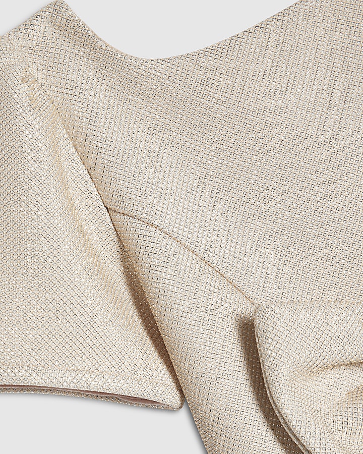 Mini Girls Beige Glitter Bow Dress
