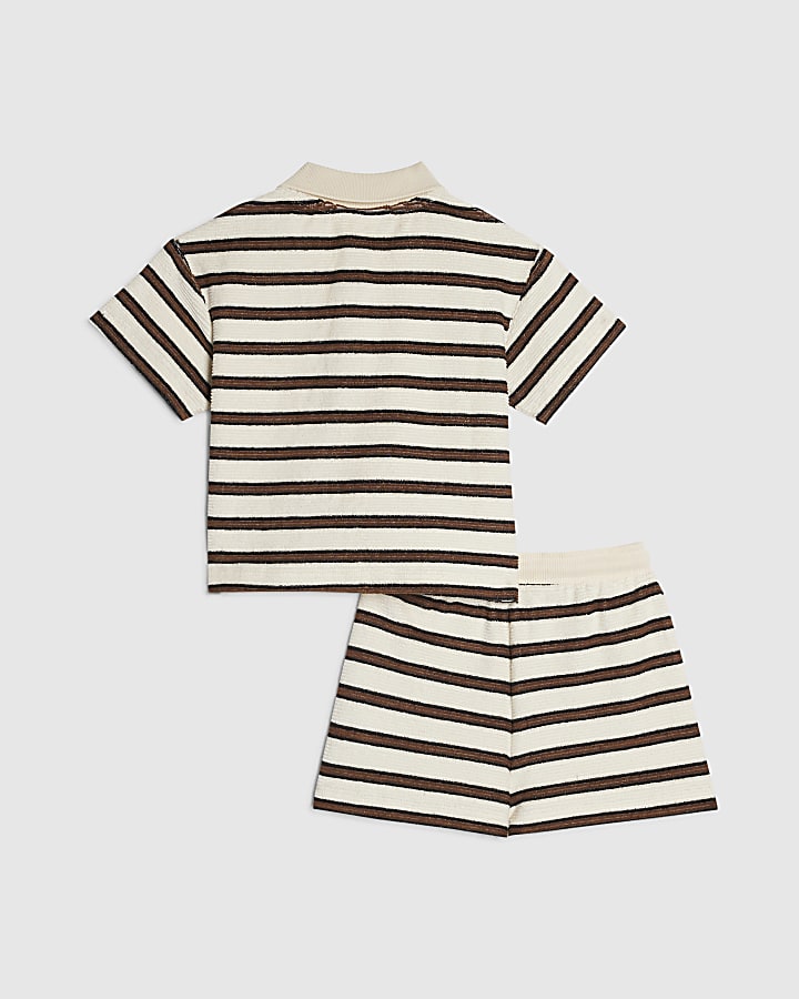 Mini Girls Brown Stripe Towelling Set