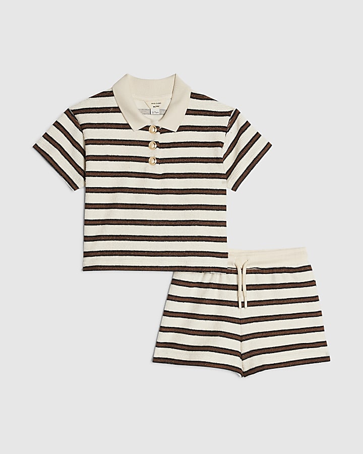 Mini Girls Brown Stripe Towelling Set